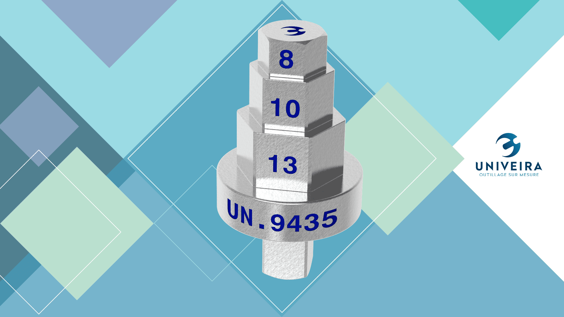 UN.9435 Adaptateur pyramide de 8, 10 & 13 entraînement ■1/4&Prime; pour banc dynamométrique